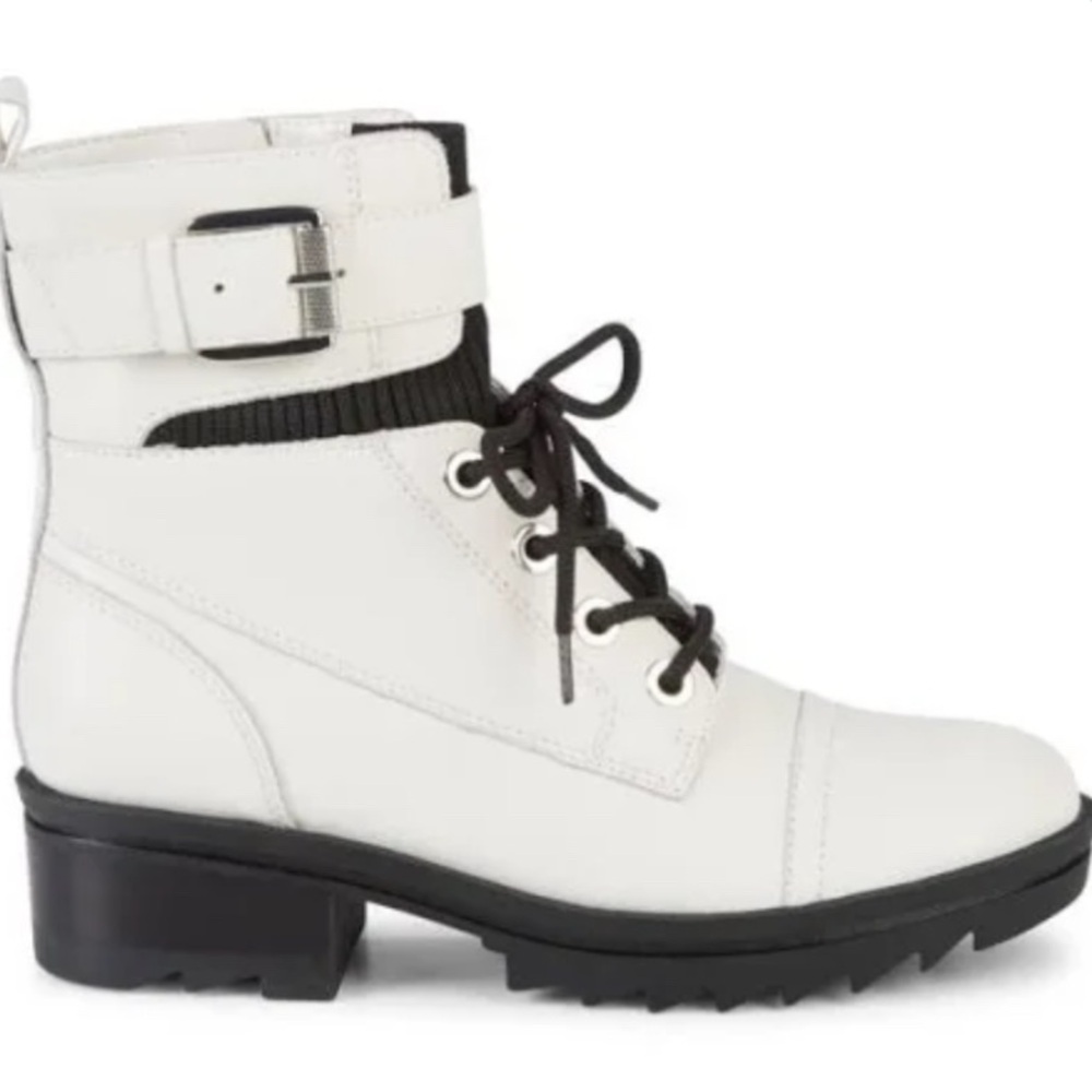 Marc Fisher White Combat Boots with Black Accents